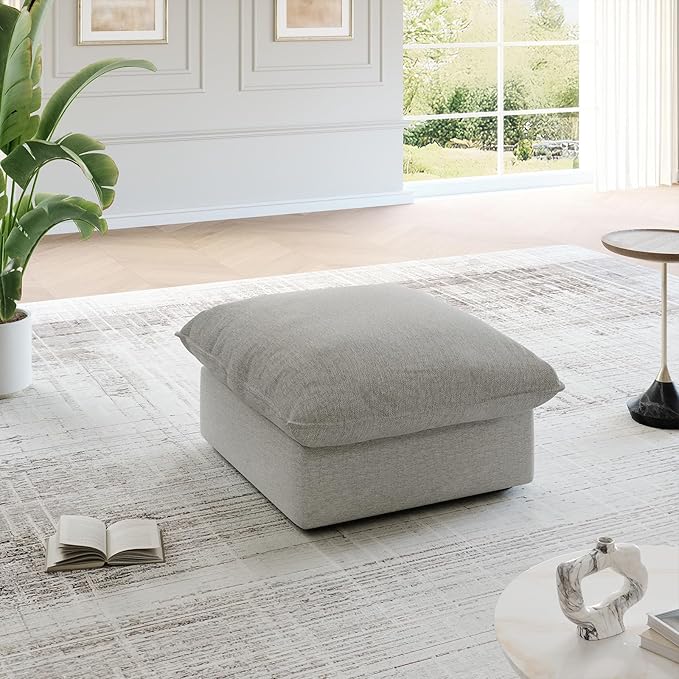 Cloud Movable Ottoman, Waterproof Down Filled Modular Sectional Sofa, High Backrest Sectional Couches for Living Room, Modern Modular Couch with Removable Cover, Light Gray
