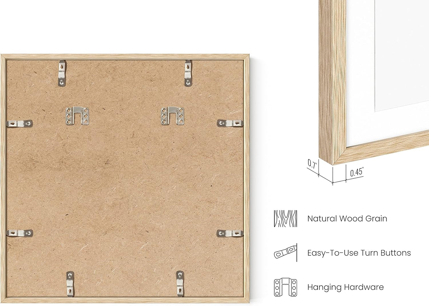 HAUS AND HUES Solid Oak Wood 16”x16” Picture Frames Matted to 12”x12” Set of 3 - Beige Square Frames 16x16, 16 x 16 Print Frames, Natural Wooden 16x16 Picture Frames Square (Beige Oak Frames)