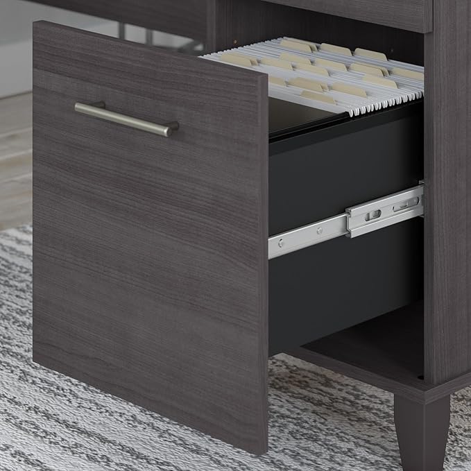 Bush Furniture 60-inch Home Office Desk with Drawers, Large Computer Table with Storage, Transitional Style, Somerset Collection, Storm Gray