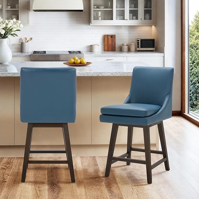 CHITA Counter Height Swivel Barstool, FSC Certified Upholstered Bar Stool, 26.8" H Seat Height, PU Leather in Dark Blue