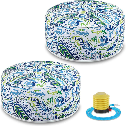 2 Pack Outdoor Inflatable Ottoman Waterproof Inflatable Pouf Foot Rest with Handle D21 x H9 Portable Outdoor Foot Rest for Patio Garden Camping or Home