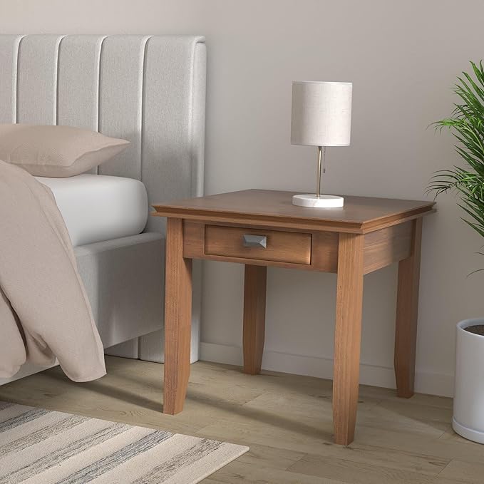 SIMPLIHOME Artisan SOLID WOOD 21 inch Wide Square Transitional End Side Table in Honey Brown for the Living Room and Bedroom