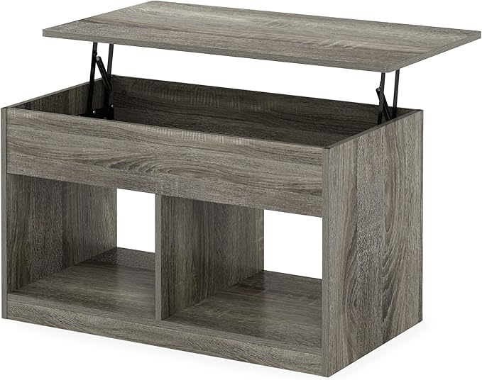 Furinno Jensen Living Room Lift Top Coffee Table with Hidden Compartment, French Oak Grey