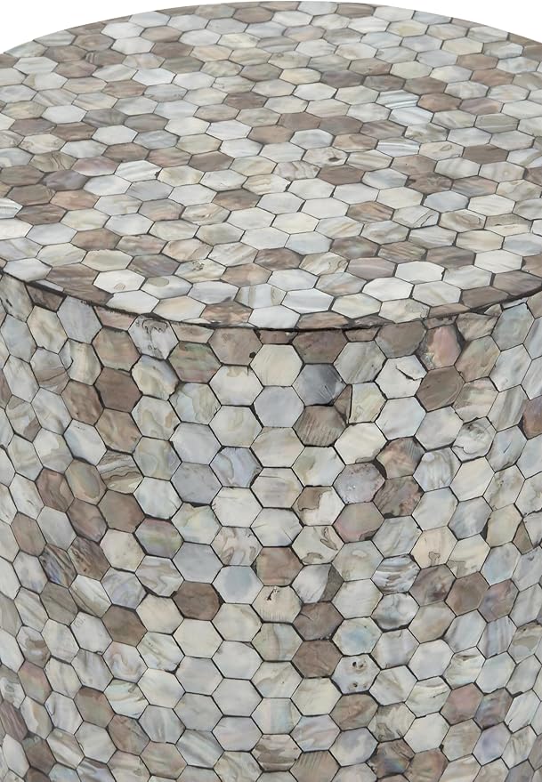 Deco 79 Mother of Pearl Shell Geometric Handmade Side End Accent Table Mosaic End Table, Side Table 14" x 14" x 20", Multi Colored
