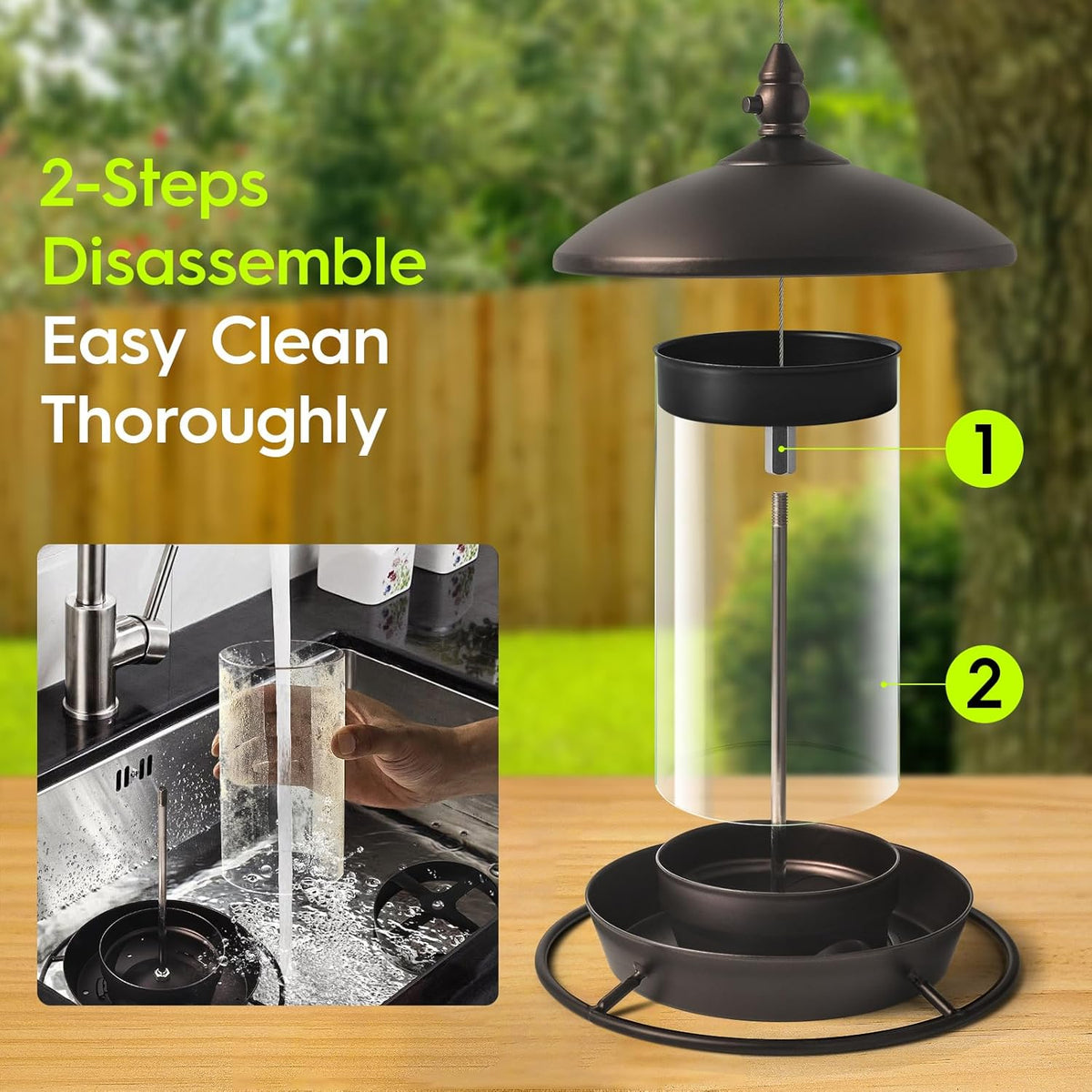 Bird Feeder for Outdoors - 360° Feeding Perch. Green