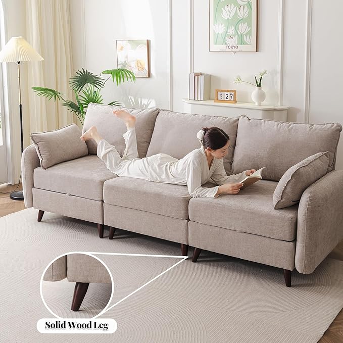 135'' Modular Sectional Sofa with All Seats Storage, Oversized U Shaped Couch for Living Room,4-Seater Comfy Cloud Couch with Movable Ottoman,Big Sectional for Bedroom,Velet,Khaki