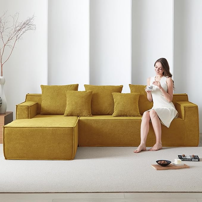 Boneless Couch for Living Room, 101" Modular Sectional Sofa Couches, L-Shape Sofa with Deep Seat, Comfy Cloud Sofa Velvet Fabric, No Assembly Required