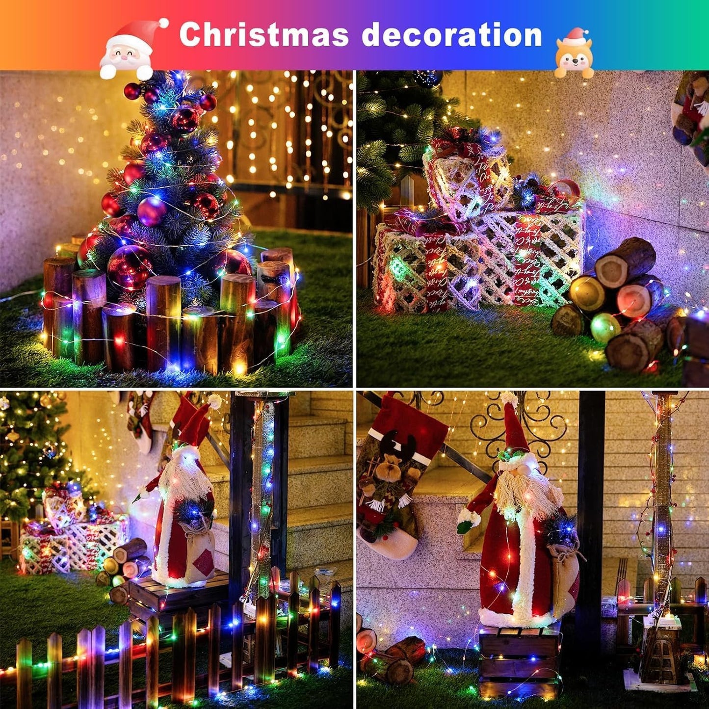 JMEXSUSS 2 Pack Solar String Lights Outdoor Waterproof, Each 33FT 100 LED Multi Colored Solar Fairy Lights, 8 Modes Easter String Light for Yard Patio Tree Garden Christmas Easter Decorations