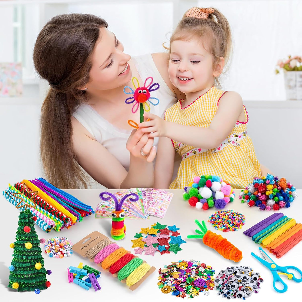 Sundaymot Arts and Crafts Supplies for Kids, 2000+Pcs DIY Craft Kits, Ages 6-10, Unisex, Multicolor, Modern, Includes Oxford Cloth Bag, Safetu Scissors