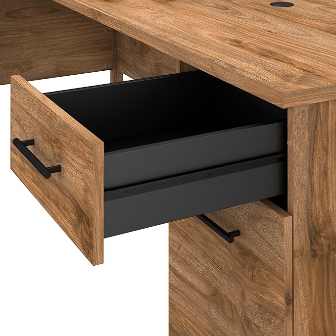 Bush Furniture 60-inch Home Office Desk with Drawers, Large Computer Table with Storage, Transitional Style, Somerset Collection, Fresh Walnut