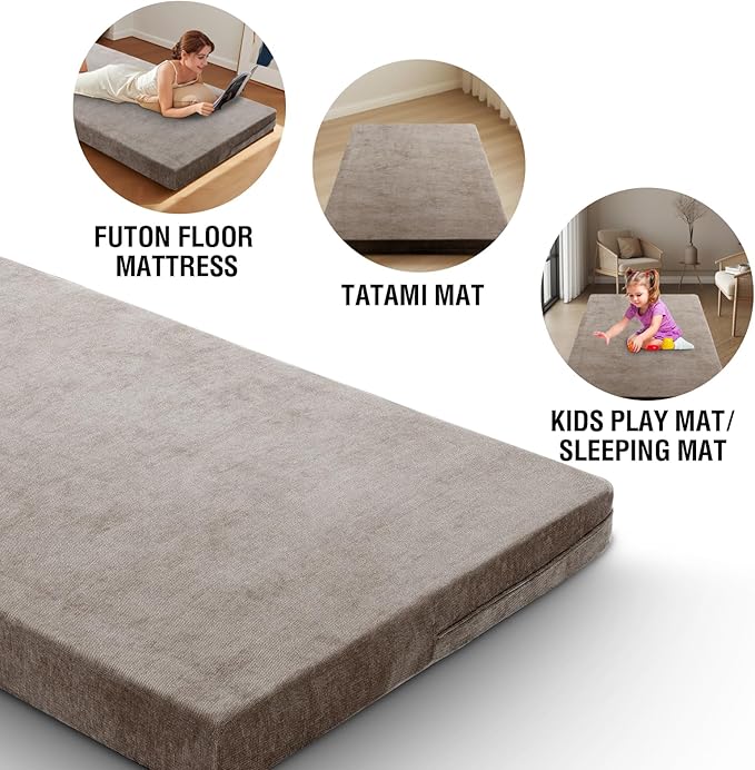 H.VERSAILTEX Full Size Armless Futon Mattress Covers for Traditional Japanese Futon Mattress Soft Chenille Couch Slipcovers Floor Mats Sofa Protector Zippered Sleeper Sofa Cover,Taupe
