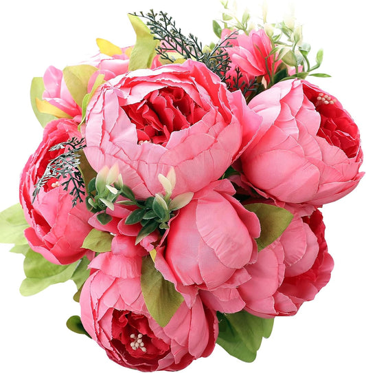 Duovlo Springs Flowers Artificial Silk Peony Bouquets Wedding Home Decoration,Pack of 1 (Spring Pink)