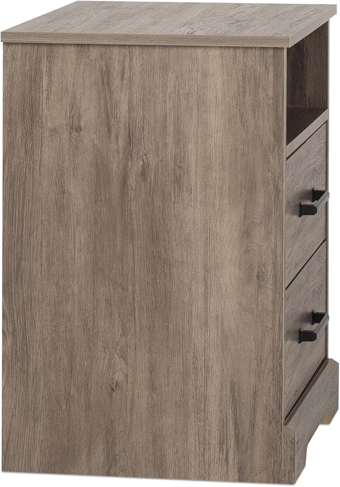 Prepac Rustic Ridge Farmhouse Nightstand Bedside Table, Brown Nightstand for Bedroom, End Table with 2 Drawers and Open Shelf 16.25"D x 18.75"W x 24.5"H