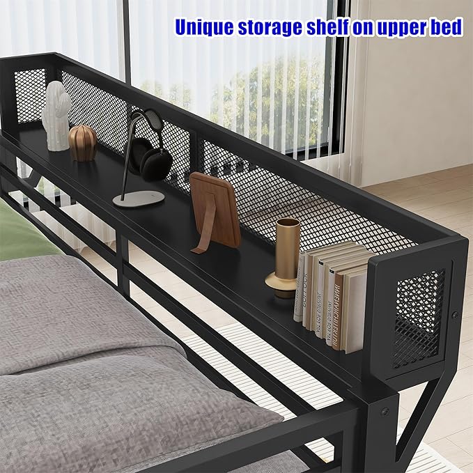 Stronger & Higher Quality Heavy Duty Steel Bunk Bed Queen Over Queen Size Bunkbed, Thickened Safer More Stable Metal Queen Bunk Bed Frame (Faster Assembly)
