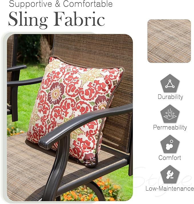 Sophia & William Swivel Bar Stools Set of 2, Bar Height Chairs, Outdoor Bar Chairs, High Top Patio Chairs, Supports 300 lbs (Brown Fabric)