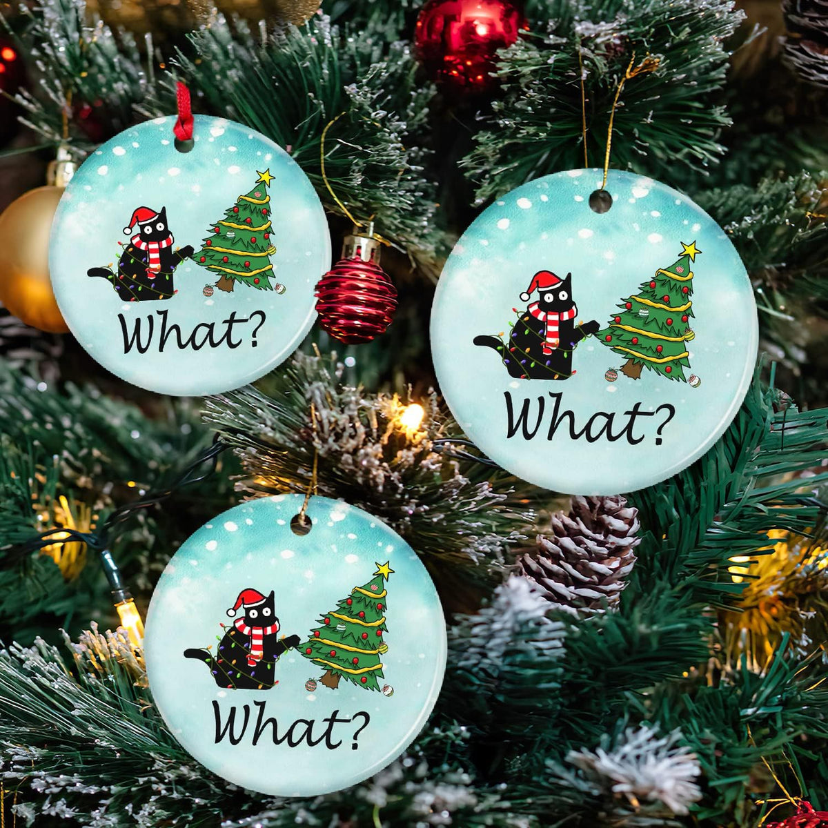 OASSIE Funny Black Cat Gifts for Women Men - Ceramic Christmas Ornaments 2025 for Tree Decorations - Christmas Cat Lover Gifts for Women Animal Lovers, Funny Ornaments, White Elephant Gift Ideas