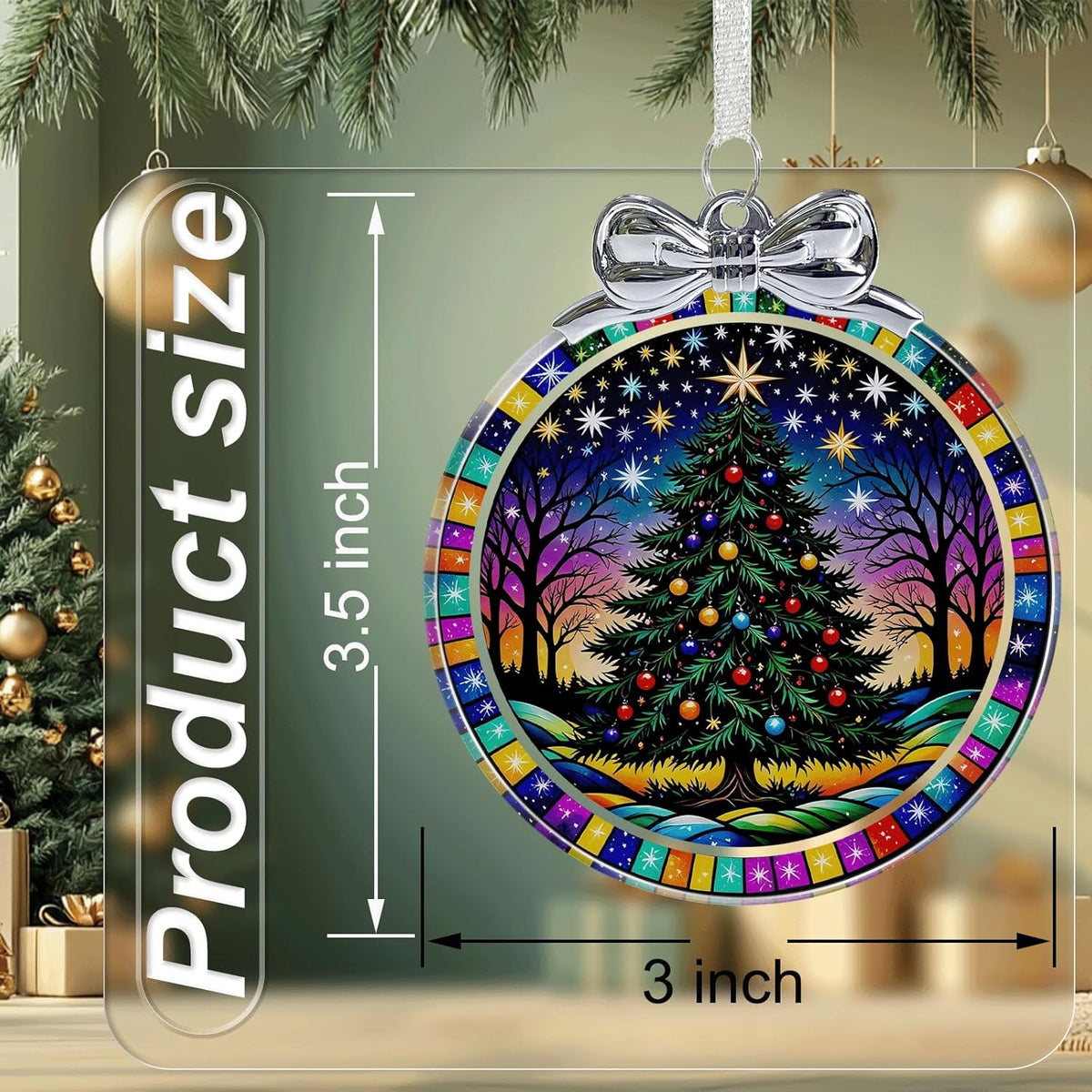 Starry Christmas Tree Stained Glass Christmas Ornament - Hanging Ornaments for Christmas Tree Decorations - Holiday Keepsake Present Exchange Idea