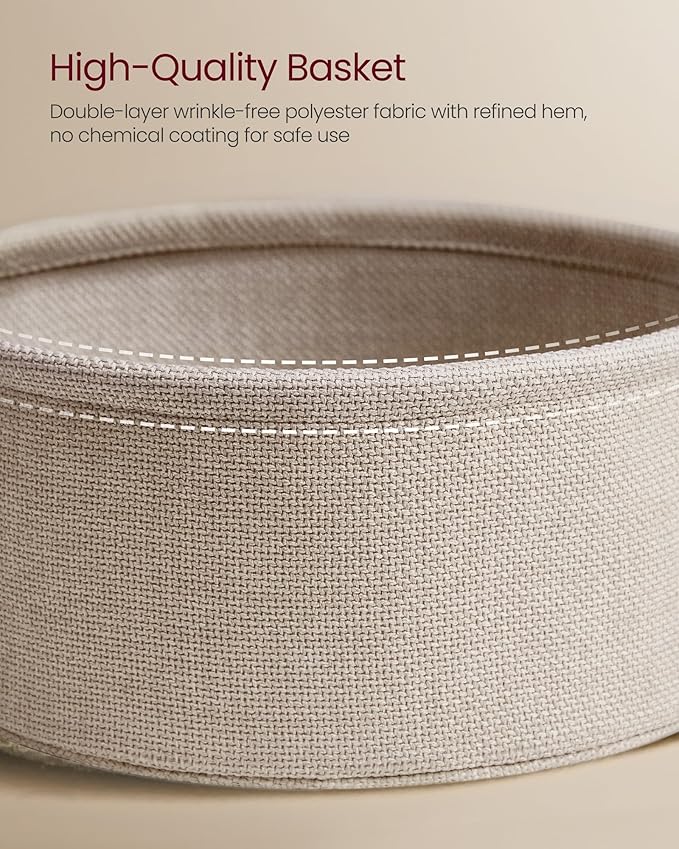 VASAGLE LILEA Collection - Small Round Side End Table, Modern Nightstand with Fabric Basket, for Living Room, Bedroom, Set of 2, Matte White and Camel Brown ULET225WG01S