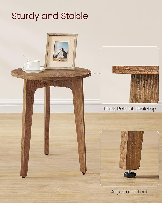 VASAGLE MAEZO Collection - Small Side Table, Round End Table, Nightstand with Tapered Legs, Curved Transitions, for Small Spaces, Living Room, Bedroom, Honey Brown ULET237KB01S