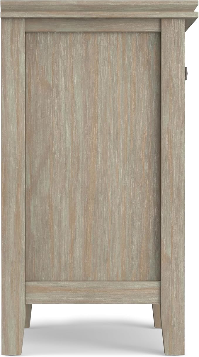 SIMPLIHOME Artisan Bedside Table - 24 inch Wide Solid Wood Nightstand Table in Distressed Grey, Contemporary Bedroom Side or End Table with 1 Drawer, Open Shelf Storage and Bronze Knobs