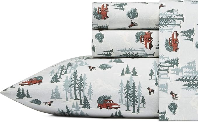Eddie Bauer - King Sheets, Cotton Flannel Bedding Set, Brushed For Extra Softness, Cozy Home Decor (Tree Farm, King)