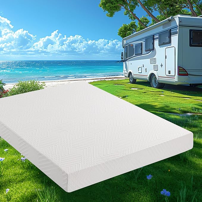 10 Inch RV Mattress Short Queen, Cooling Gel Green Tea Mattress for RVs, Campers & Trailers, CertiPUR-US Certified, Designed & Assembled in The USA, Medium Firm, 75"×60"×10"