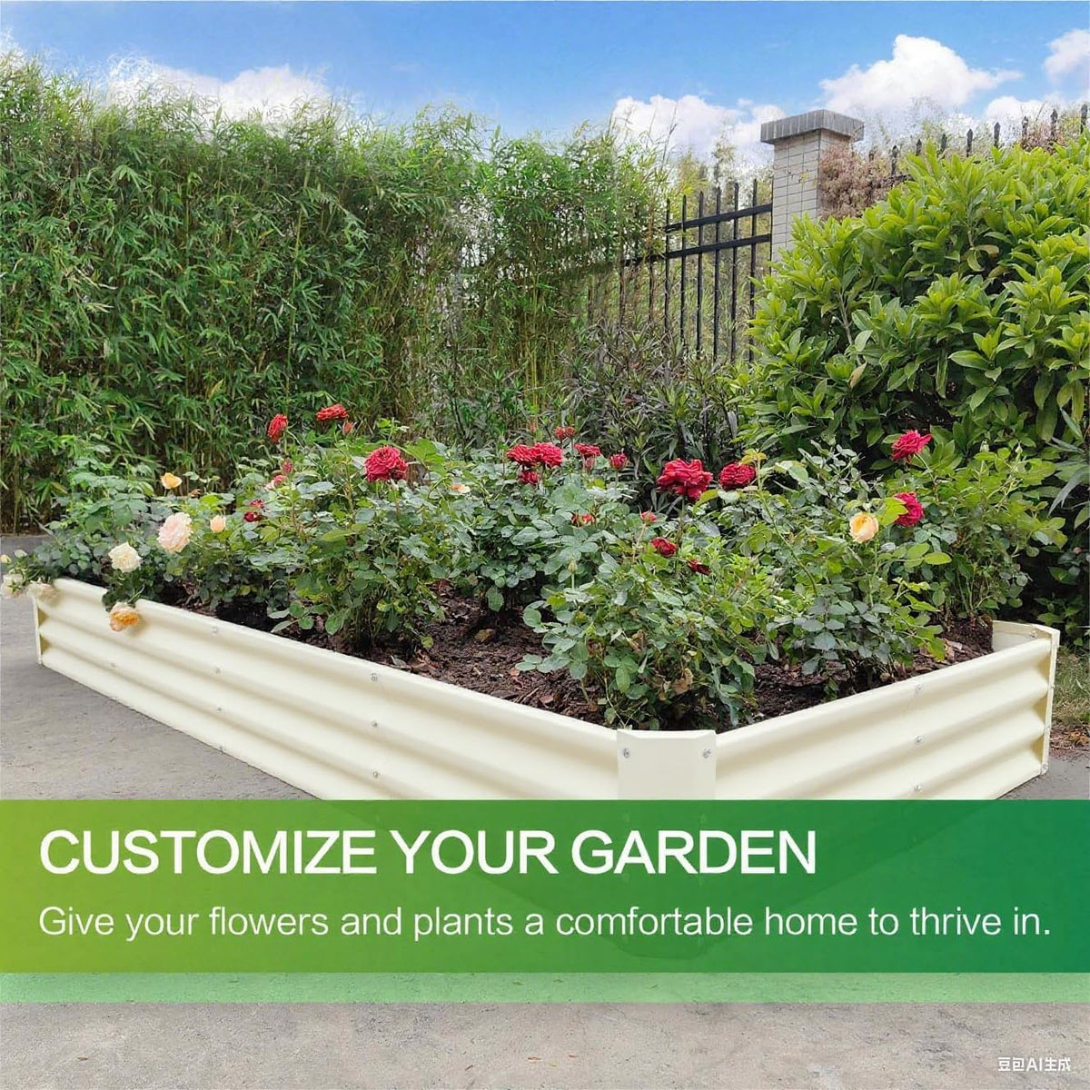 GARDMAX 8x4x1FT Galvanized Raised Garden Bed Kit, Metal Planter Boxes Outdoor with Easy Assembly, Large Garden Bed for Vegetables, Fruits, Flower, Herbs Rectangle Milk White