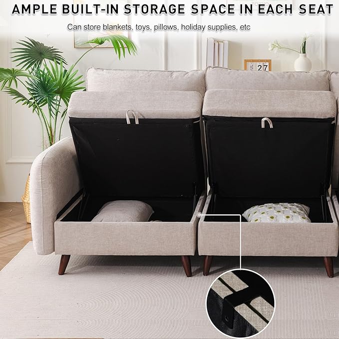135'' Modular Sectional Sofa with Storage Seat,Oversized L Shaped Couch,6 Seater Couches for Living Room,Bedroom,Velet,Khaki