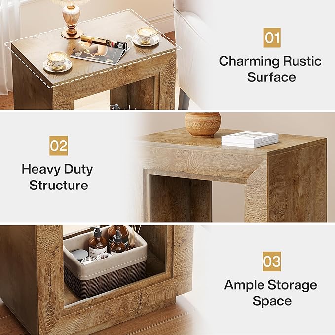 Tribesigns Rustic Wood End Table, 2 Tiered Square Side Table with Storage Shelf, Industrial Sofa Side Table for Living Room, Entrance (2, Natural)
