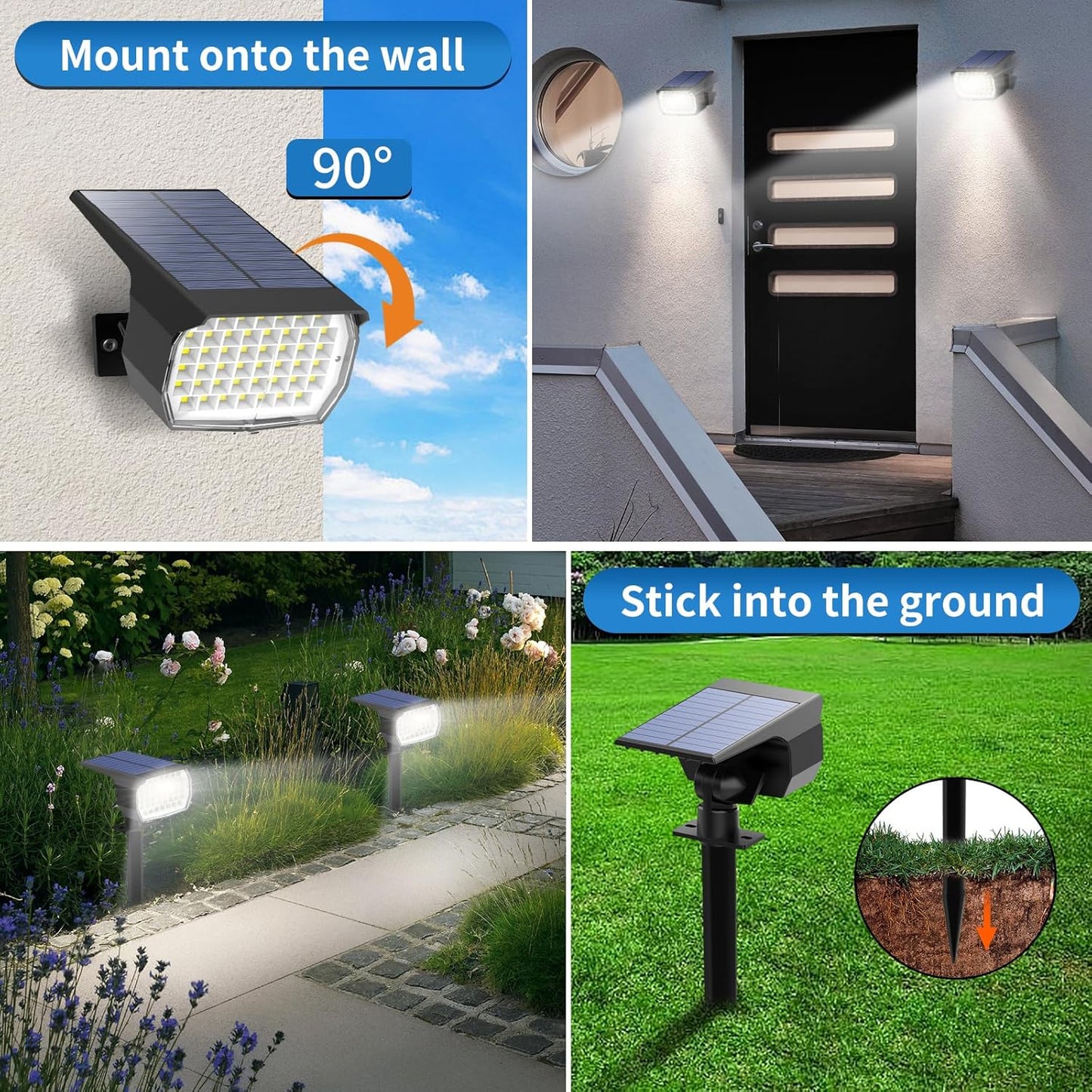 Solar Spot Lights Outdoor 6 Pack, [46 LED/3 Modes] Solar Landscape Spotlights Waterproof, 2-in-1 Auto On/Off Solar Powered Lights for Outside Yard Garden Wall Pathway(Cool White)