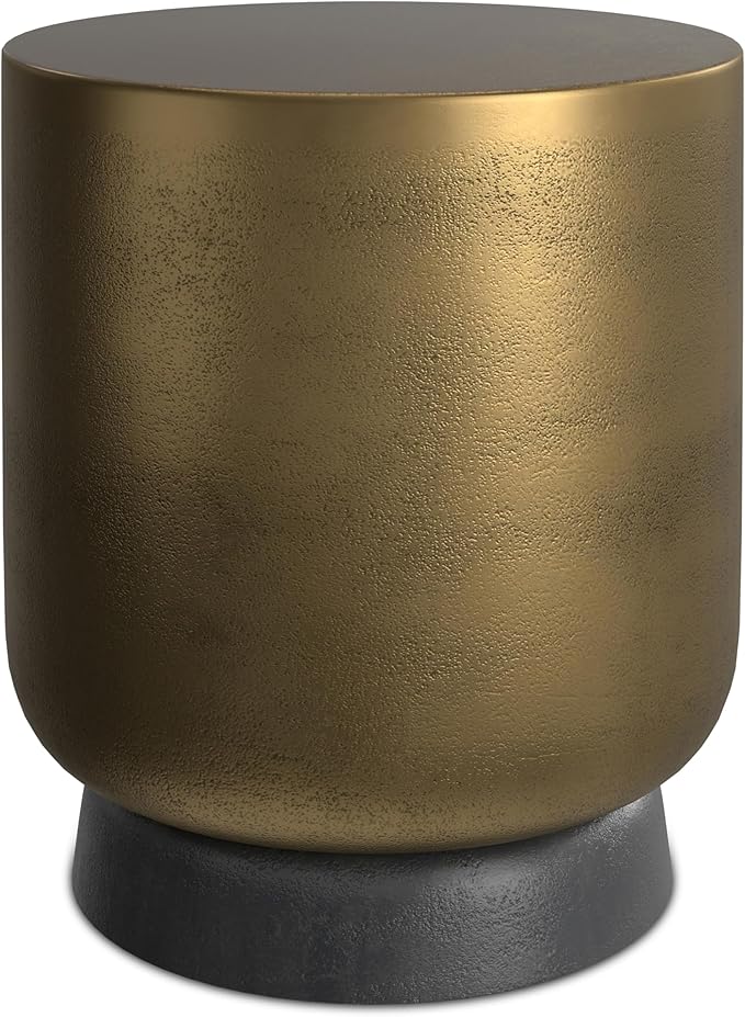 SIMPLIHOME Cody Metal Side Table in Antique Brass/Bronze, 16-inch Round, 18-inch Tall, Cast Aluminum Accent Table for Living Room, Bedroom, Office