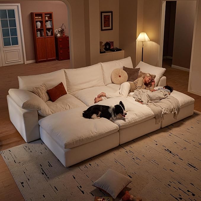 Modular Sectional Sofa, 110.2" U Shaped Modern Sofa Modular Sectional Cloud Couch with Ottoman, Modern Cloud Sectional Couches for Living Room, Deep Seat Sofa with Washable Cover