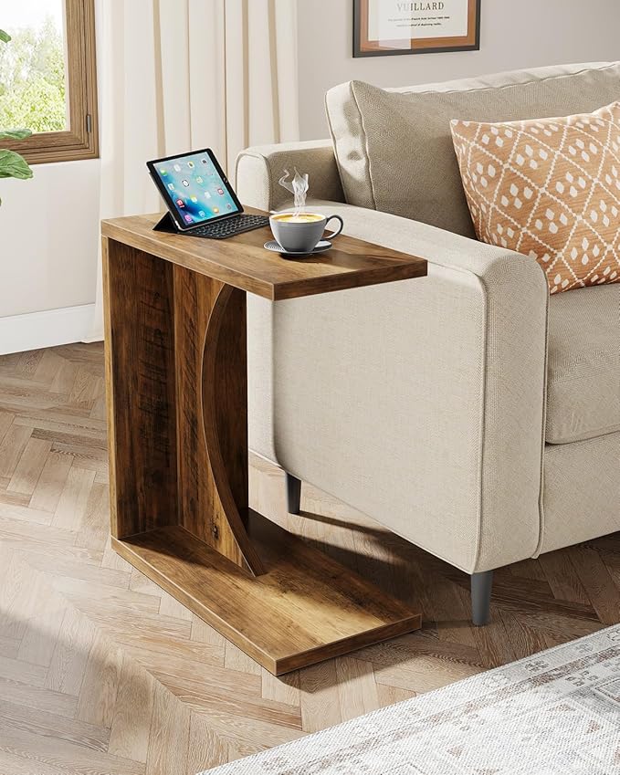 Tribesigns C-Shaped End Table for Couch, Sofa Side Table, C Table for Small Space, Living Room, Bedroom (1, Rustic Brown)