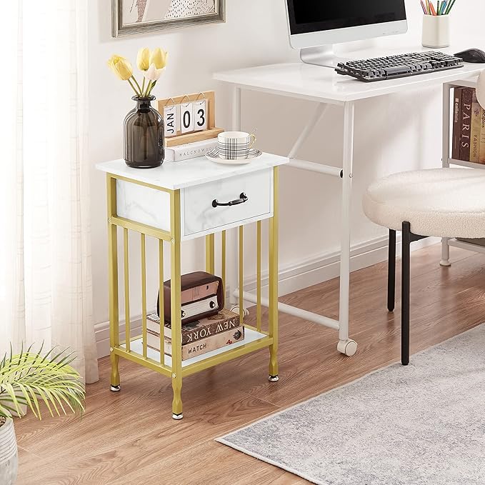VECELO Nightstands, Industrial Side Table/End Tables with Drawer and Storage Shelf, Night Stands for Bedroom, Living Room, Wood Metal Furniture, Easy Assembly