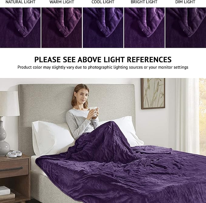 Beautyrest Heated Electric Blanket for Cold Weather, Fast Heating Heated Blanket, Auto Shut Off, Virtually Zero EMF, Multi Heat Setting, UL Certified, Purple King (90 inx100 in)