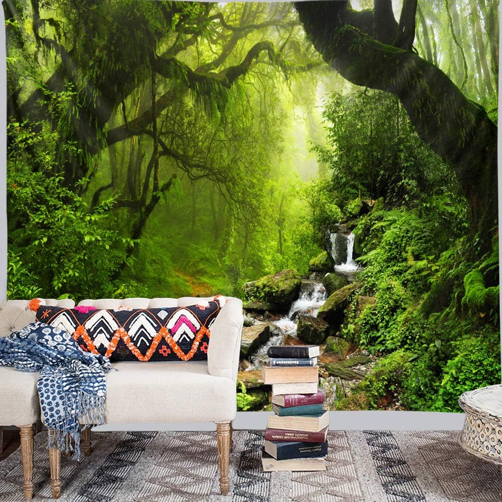 Llamazing Forest Landscape Tapestry - Home Decor for Living Room and Bedroom - Magic Curtain (Green Creek, 90.5''L70.8''W) XGXL