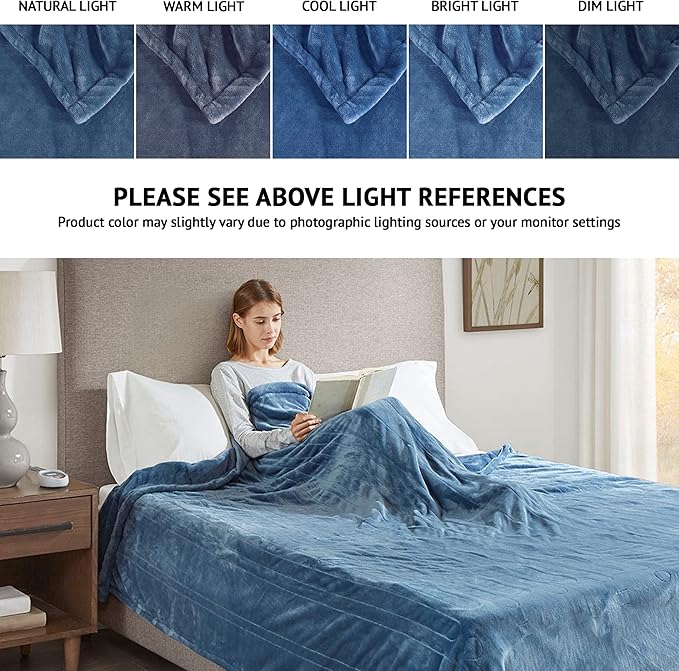 Beautyrest - BR54-0658 Heated Plush Elect Electric Blanket with 20 Heat Level Setting Controllers Equip with Secure Comfort Technology and 10 Hours Auto Shut Off, Twin: 62x84, Sapphire