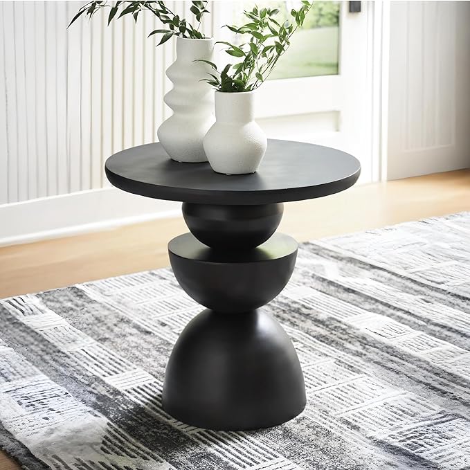 Signature Design by Ashley Kurtson Modern Metal Accent Table with Pedestal Base, Black