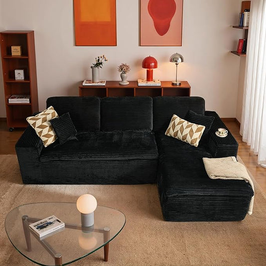 106" Oversized Couch Sofa, L Shape Couches for Living Room, No Assembly Required Corduroy Sectional Sofas with Right Facing Chaise for Home Apartment