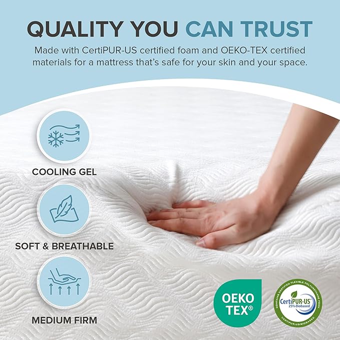 L’Baiet 12 Inch Gel Memory Foam Mattress, Full Size - Bed in a Box - Medium Firm - Breathable Cooling-Gel Comfort Technology - Pressure Relief Comfy Support Soft Fabric Cover - CertiPUR-US Certified