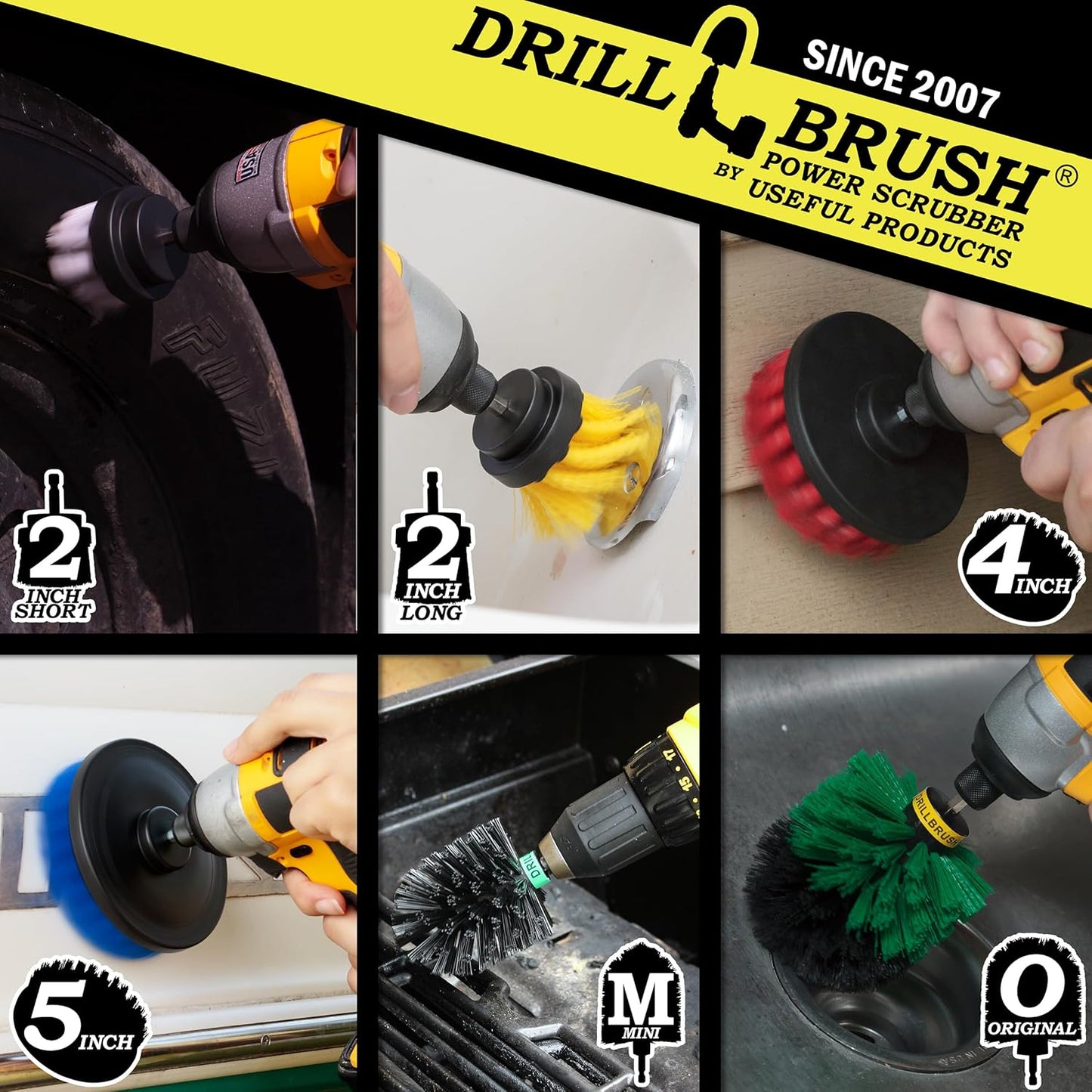 Variety Multi-Pack Drill Brush Attachments for Cleaning Car, Truck, Carpet, Boat, Bathroom, Kitchen, Grill, Griddle - Drill Brush for Car Detailing Kit - Grill Cleaning Kit - Grilling Accessories