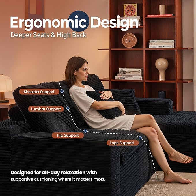 106" Oversized Couch Sofa, L Shape Couches for Living Room, No Assembly Required Corduroy Sectional Sofas with Right Facing Chaise for Home Apartment