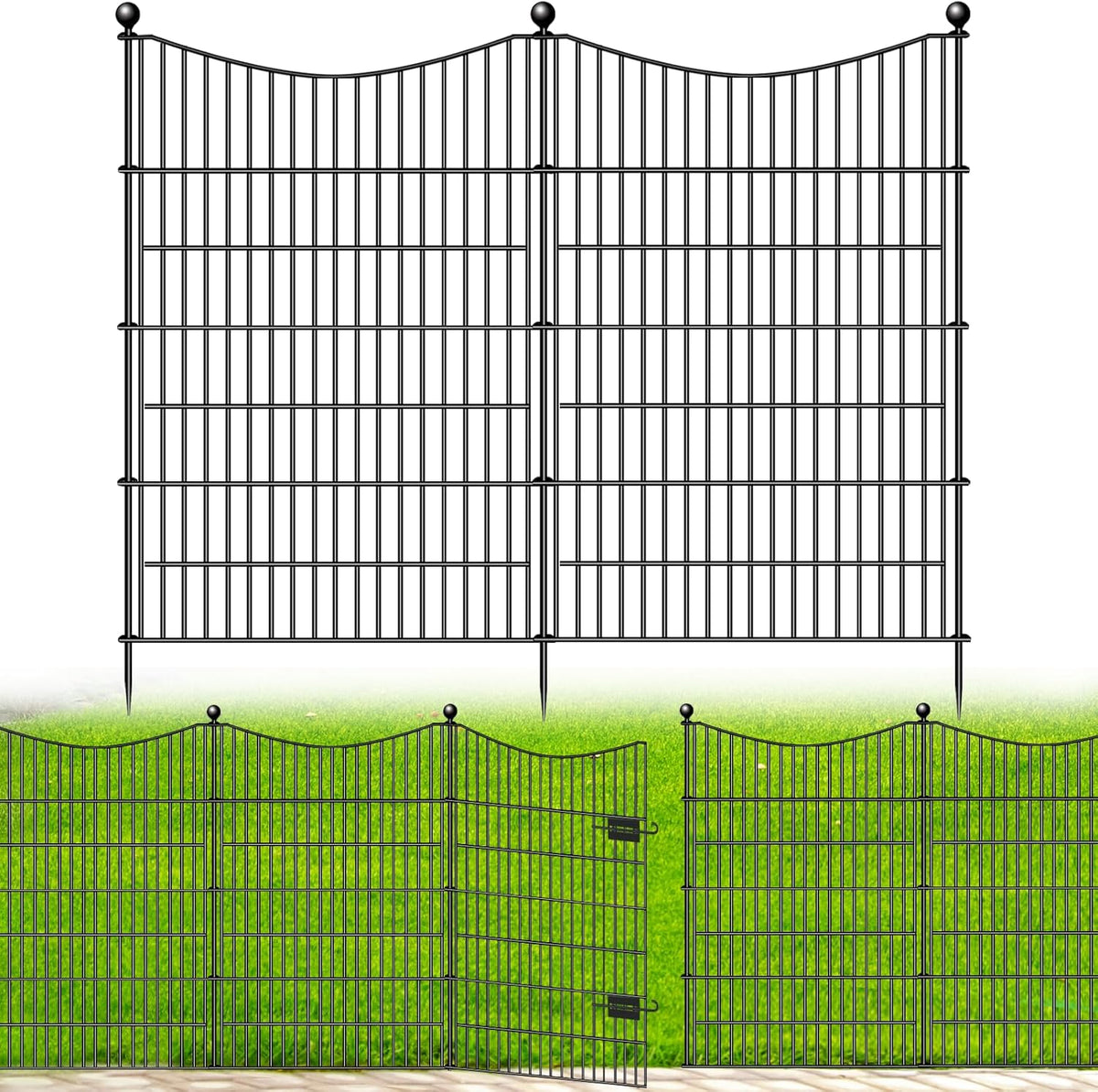 4 Panels Decorative Garden Fence with Gate, 48 in(H) X 10.5 ft(L) No Dig Dog Fence Animal Barrier Outdoor for Yard, Rustproof Metal Garden Edging and Borders, Temporary Fencing Stakes