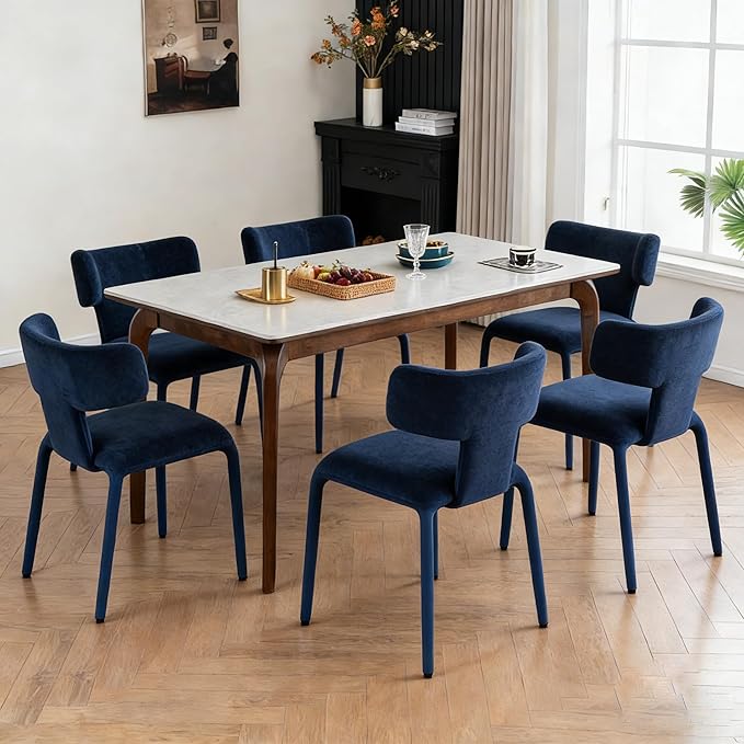 Kidol & Shellder Dining Chairs Set of 4,Modern Upholstered Fabric Dining Room Chairs with Curved Barrel Back,Armless Kitchen Chairs with Metal Legs and Padded Seat for Living Room and Bedroom Blue
