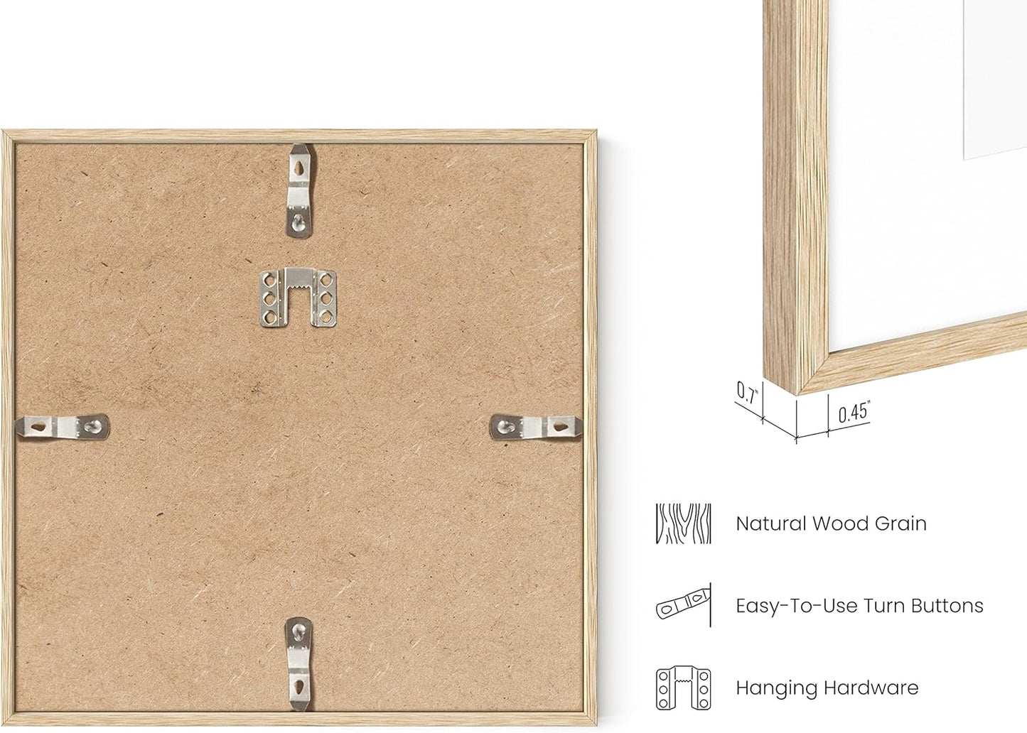 HAUS AND HUES Solid Oak 10”x10” Picture Frame Matted to 5”x5” - 10x10 Wood Frame for Wall, Square Frame with Mat, 10x10 Art Frame, 10x10 Square Photo Frame, Natural Wood Frames (Beige Oak Frame)