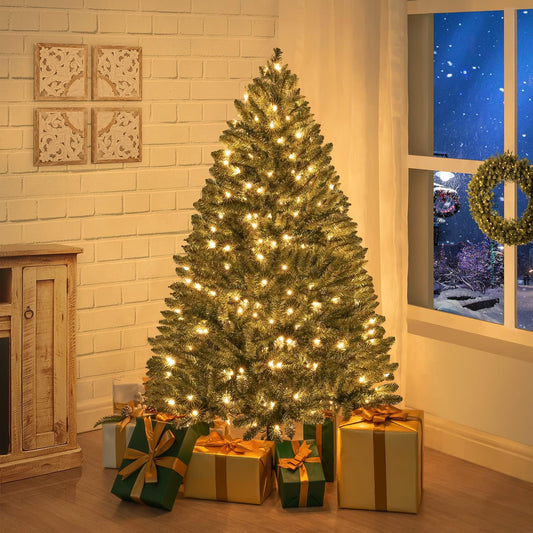 Prague 4.5ft Prelit Artificial Christmas Tree with Foot Pedal, 674 Branch Tips, 250 Warm Lights and Metal Stand, 39" Wide Realistic Spruce Prelit Christmas Tree with Lights by Naomi Home