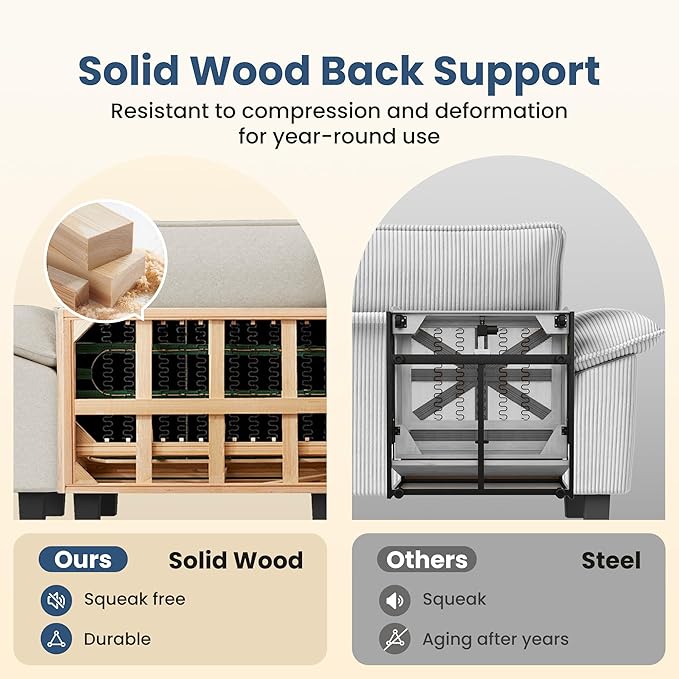 PHI VILLA Indoor Modular Sectional Couches Sets, 2-Piece Armless Sofa Set, 2-Seater Upholstered Couch for Living Room Small Spaces, Chenille Fabric, Beige