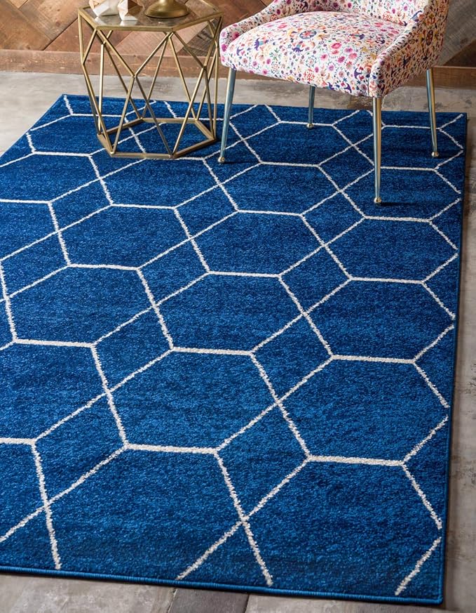 Unique Loom Trellis Frieze Collection Area Rug - Geometric (7' 1" x 10', Navy Blue/ Ivory)