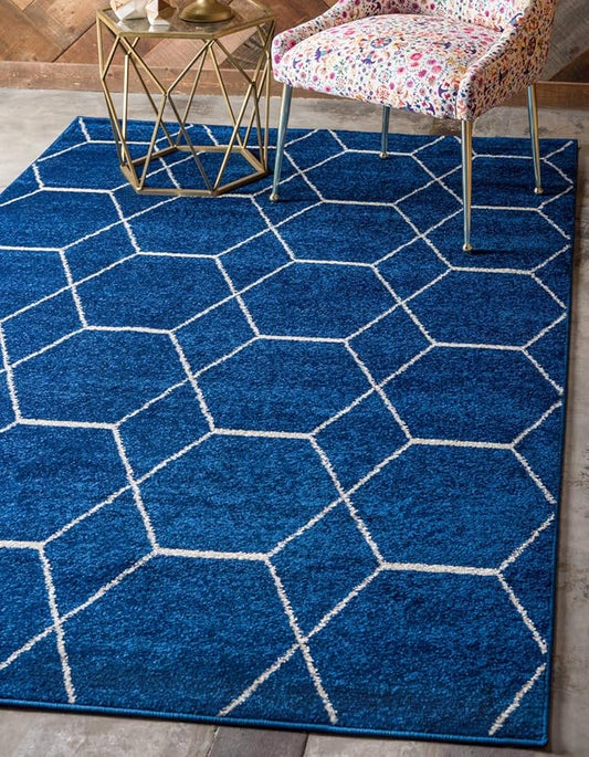 Unique Loom Trellis Frieze Collection Area Rug - Geometric (3' 3" x 5' 3", Navy Blue/ Ivory)