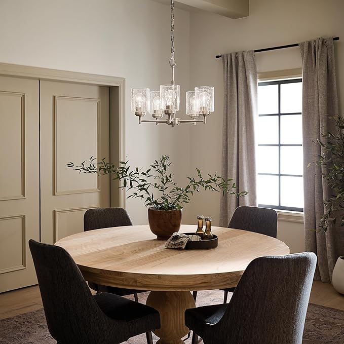 Kichler Winslow 19.75" Chandelier in Brushed Nickel, 5-Light Chandelier for Dining Room, Living Room, or Bedroom, Clear Seeded Glass, (19.75" W x 16" H), 44030NI